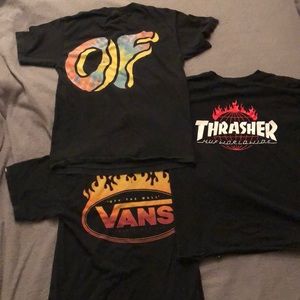 lot of men’s zumiez tshirts, thrasher, vans, etc
